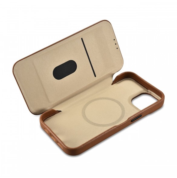 iCarer CE Premium Leather Folio Case iPhone 14 Plus Magnetic Flip Leather Folio Case MagSafe Brown (WMI14220715-BN)