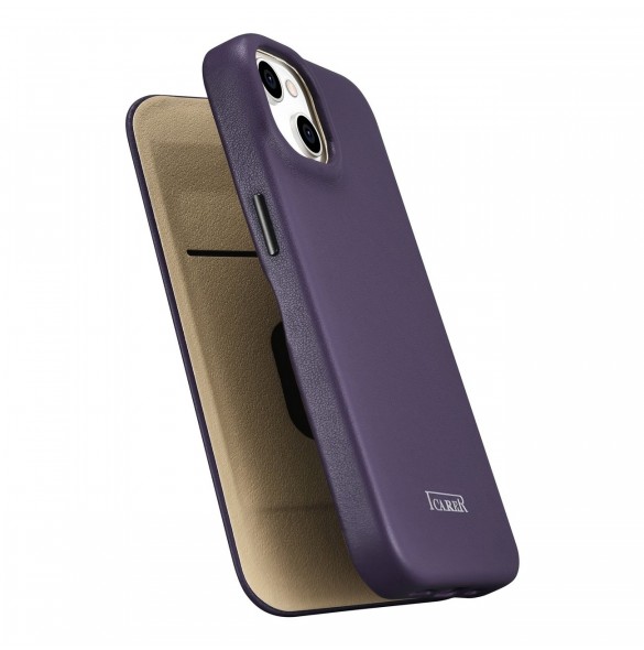 iCarer CE Premium Leather Folio Case iPhone 14 Plus Magnetic Flip Leather Folio Case MagSafe Dark Purple (WMI14220715-DP)
