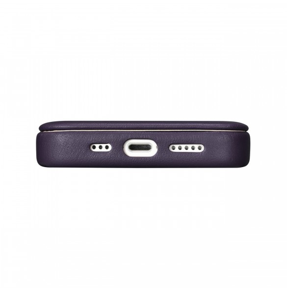 iCarer CE Premium Leather Folio Case iPhone 14 Plus Magnetic Flip Leather Folio Case MagSafe Dark Purple (WMI14220715-DP)