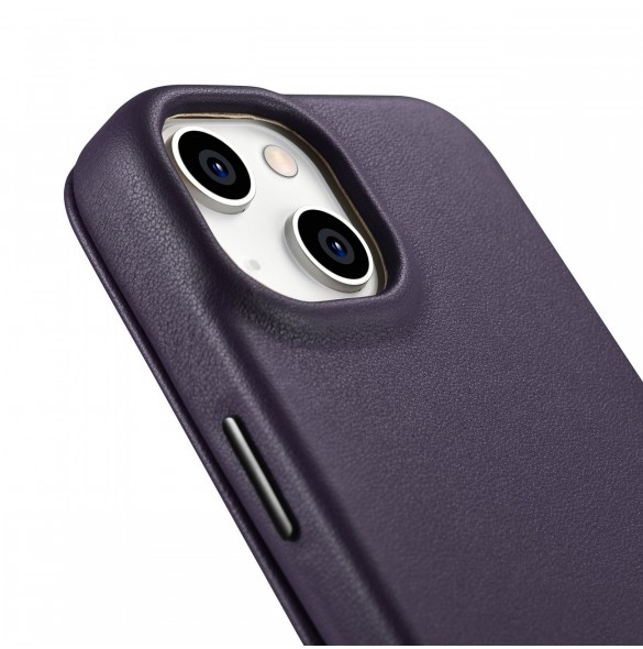 iCarer CE Premium Leather Folio Case iPhone 14 Plus Magnetic Flip Leather Folio Case MagSafe Dark Purple (WMI14220715-DP)