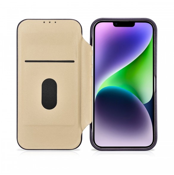 iCarer CE Premium Leather Folio Case iPhone 14 Plus Magnetic Flip Leather Folio Case MagSafe Dark Purple (WMI14220715-DP)