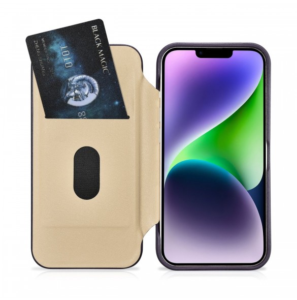 iCarer CE Premium Leather Folio Case iPhone 14 Plus Magnetic Flip Leather Folio Case MagSafe Dark Purple (WMI14220715-DP)