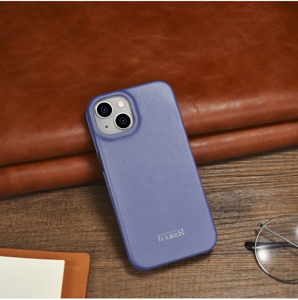 iCarer CE Premium Leather Folio Case iPhone 14 Plus Magnetic Flip Leather Folio Case MagSafe Light Purple (WMI14220715-LP)
