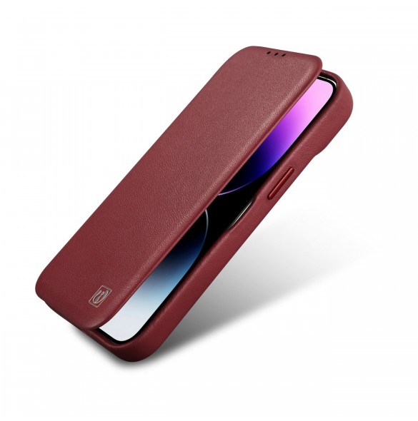 iCarer CE Premium Leather Folio Fodral iPhone 14 Plus Magnetic Flip Leather Folio Fodral MagSafe Röd (WMI14220715-RD)