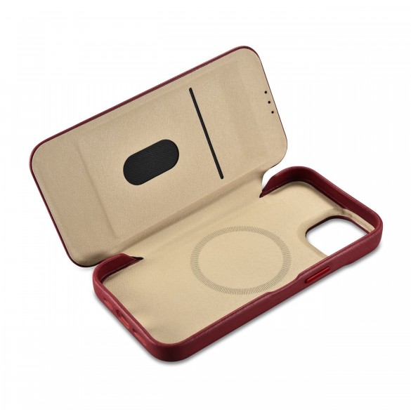 iCarer CE Premium Leather Folio Fodral iPhone 14 Plus Magnetic Flip Leather Folio Fodral MagSafe Röd (WMI14220715-RD)