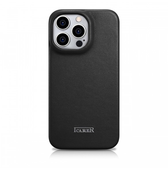 iCarer CE Premium Leather Folio Fodral iPhone 14 Pro Magnetic Flip Leather Folio Fodral MagSafe svart (WMI14220714-BK)