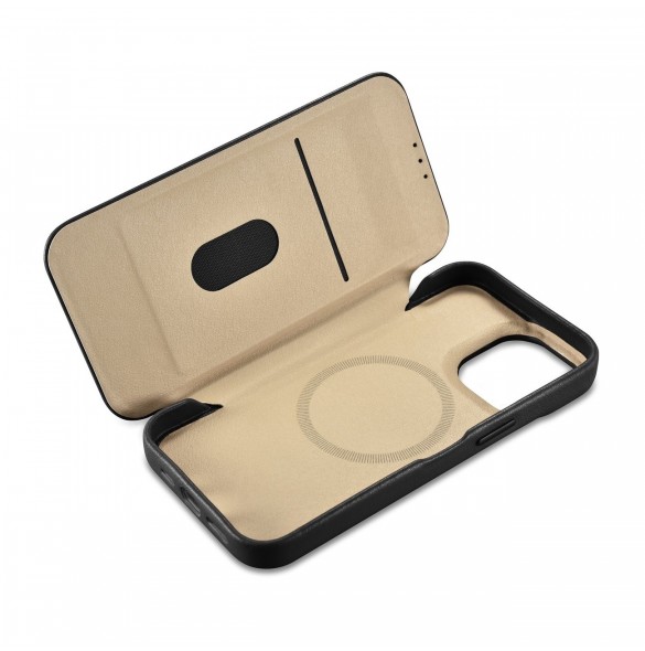 iCarer CE Premium Leather Folio Fodral iPhone 14 Pro Magnetic Flip Leather Folio Fodral MagSafe svart (WMI14220714-BK)