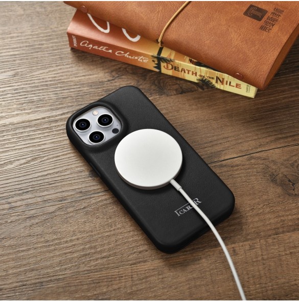 iCarer CE Premium Leather Folio Fodral iPhone 14 Pro Magnetic Flip Leather Folio Fodral MagSafe svart (WMI14220714-BK)