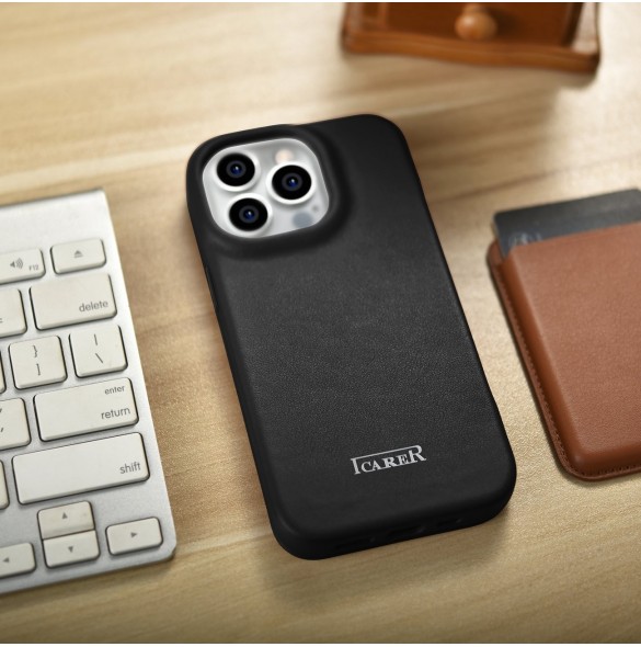 iCarer CE Premium Leather Folio Fodral iPhone 14 Pro Magnetic Flip Leather Folio Fodral MagSafe svart (WMI14220714-BK)
