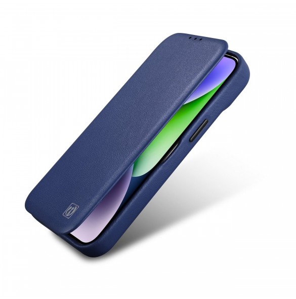 iCarer CE Premium Leather Folio Case iPhone 14 Pro Magnetic Flip Leather Folio Case MagSafe Blue (WMI14220714-BU)