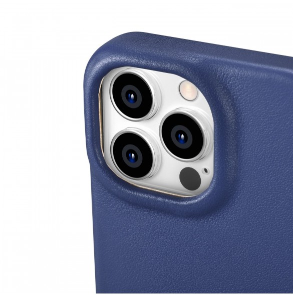 iCarer CE Premium Leather Folio Case iPhone 14 Pro Magnetic Flip Leather Folio Case MagSafe Blue (WMI14220714-BU)