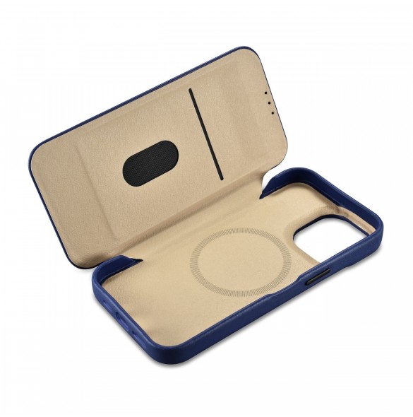 iCarer CE Premium Leather Folio Case iPhone 14 Pro Magnetic Flip Leather Folio Case MagSafe Blue (WMI14220714-BU)