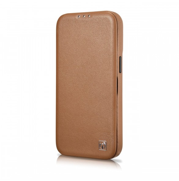 iCarer CE Premium Leather Folio Fodral iPhone 14 Pro Magnetic Flip Leather Folio Fodral MagSafe brun (WMI14220714-BN)