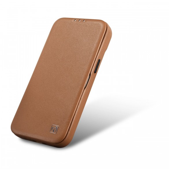 iCarer CE Premium Leather Folio Fodral iPhone 14 Pro Magnetic Flip Leather Folio Fodral MagSafe brun (WMI14220714-BN)