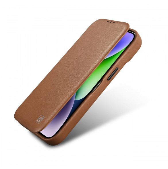 iCarer CE Premium Leather Folio Fodral iPhone 14 Pro Magnetic Flip Leather Folio Fodral MagSafe brun (WMI14220714-BN)