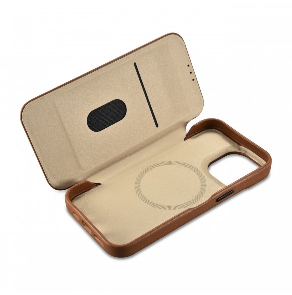 iCarer CE Premium Leather Folio Fodral iPhone 14 Pro Magnetic Flip Leather Folio Fodral MagSafe brun (WMI14220714-BN)