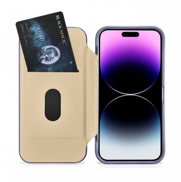 iCarer CE Premium Läder Foliofodral iPhone 14 Pro Magnetic Flip Läder Foliofodral MagSafe Ljuslila (WMI14220714-LP)