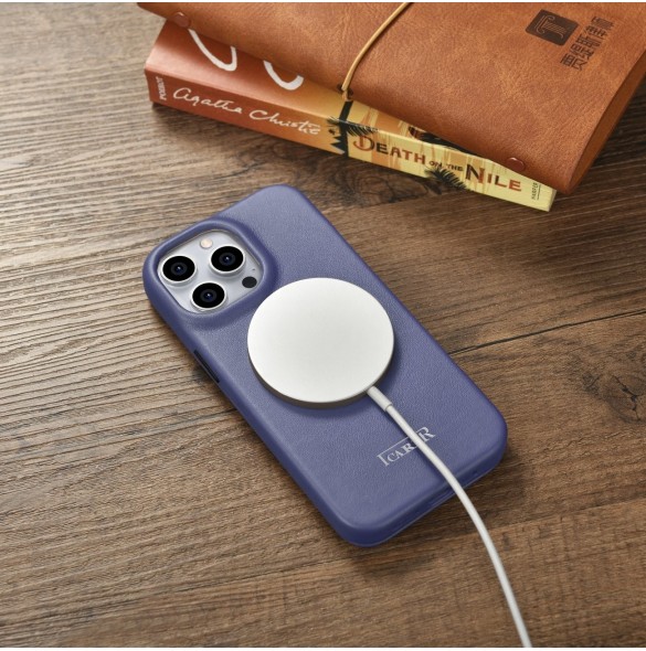 iCarer CE Premium Läder Foliofodral iPhone 14 Pro Magnetic Flip Läder Foliofodral MagSafe Ljuslila (WMI14220714-LP)