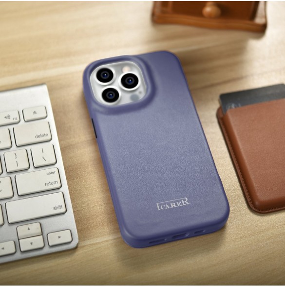 iCarer CE Premium Läder Foliofodral iPhone 14 Pro Magnetic Flip Läder Foliofodral MagSafe Ljuslila (WMI14220714-LP)