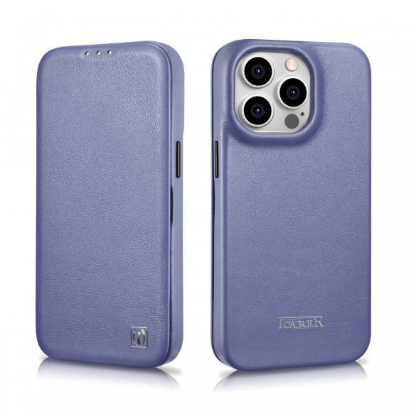 iCarer CE Premium Läder Foliofodral iPhone 14 Pro Magnetic Flip Läder Foliofodral MagSafe Ljuslila (WMI14220714-LP)