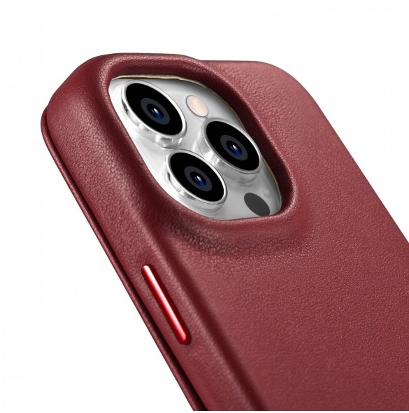 iCarer CE Premium Leather Folio Case iPhone 14 Pro Max Magnetic Flip Cover MagSafe Röd (WMI14220716-RD)