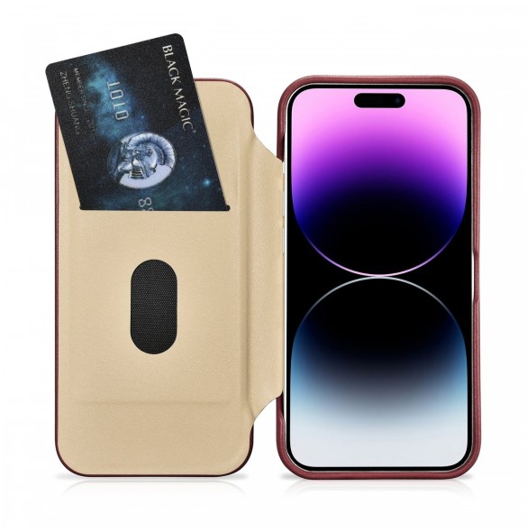 iCarer CE Premium Leather Folio Case iPhone 14 Pro Max Magnetic Flip Cover MagSafe Röd (WMI14220716-RD)