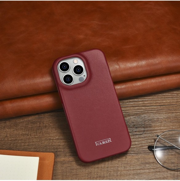iCarer CE Premium Leather Folio Case iPhone 14 Pro Max Magnetic Flip Cover MagSafe Röd (WMI14220716-RD)