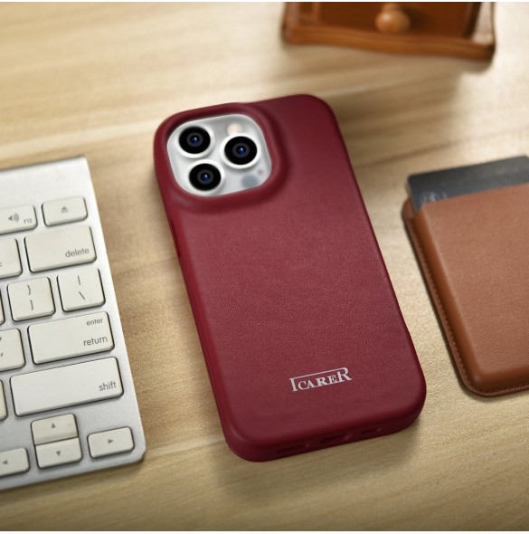 iCarer CE Premium Leather Folio Case iPhone 14 Pro Max Magnetic Flip Cover MagSafe Röd (WMI14220716-RD)