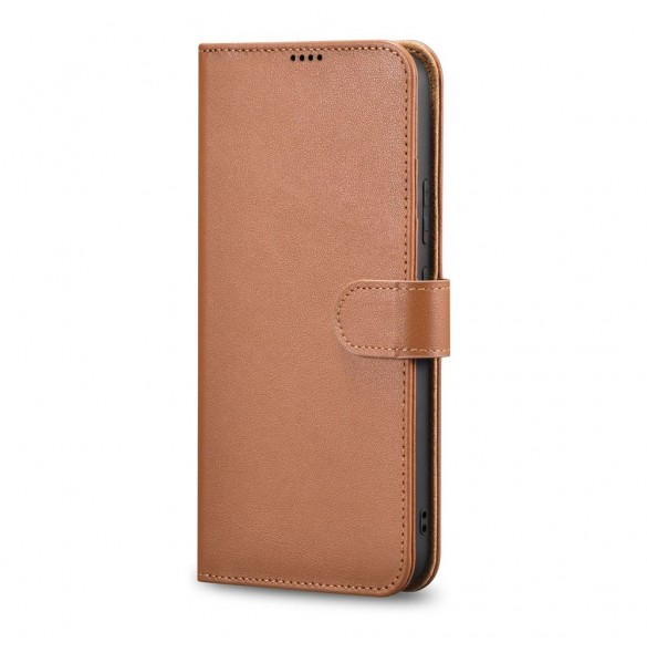 iCarer Haitang Läderplånboksfodral Läderfodral för Samsung Galaxy S22 + (S22 Plus) Plånboksfodral Brun (AKSM05BN)