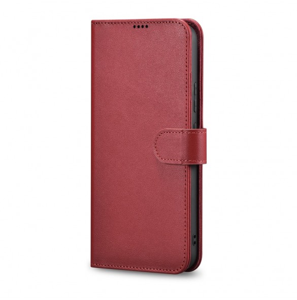 iCarer Haitang Läderplånboksfodral Läderfodral för Samsung Galaxy S22 + (S22 Plus) Plånboksfodral Röd (AKSM05RD)