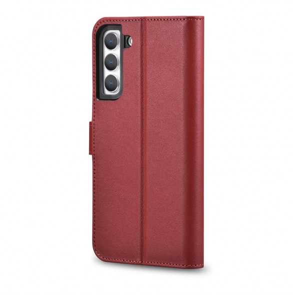 iCarer Haitang Läderplånboksfodral Läderfodral för Samsung Galaxy S22 + (S22 Plus) Plånboksfodral Röd (AKSM05RD)