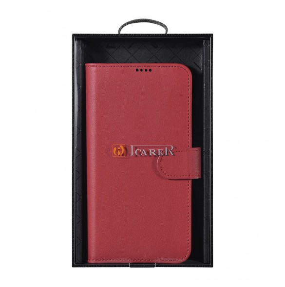 iCarer Haitang Läderplånboksfodral Läderfodral för Samsung Galaxy S22 + (S22 Plus) Plånboksfodral Röd (AKSM05RD)