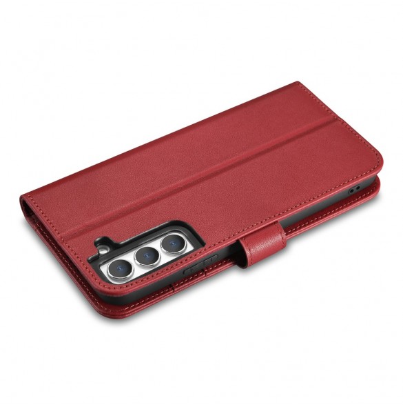 iCarer Haitang Läderplånboksfodral Läderfodral för Samsung Galaxy S22 + (S22 Plus) Plånboksfodral Röd (AKSM05RD)