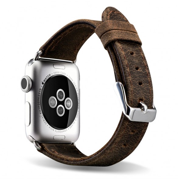 iCarer Läder Crazy Horse-armband i äkta läder för Klocka 3 38mm / Klocka 2 38mm / Klocka 1 38mm brun (RIW115-BNďĽ38ďĽ‰)