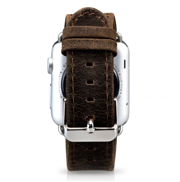 iCarer Läder Crazy Horse-armband i äkta läder för Klocka 3 38mm / Klocka 2 38mm / Klocka 1 38mm brun (RIW115-BNďĽ38ďĽ‰)