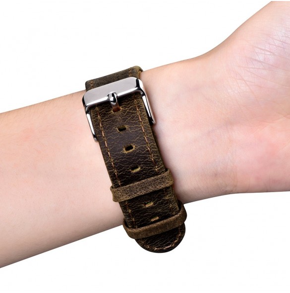 iCarer Läder Crazy Horse-armband i äkta läder för Klocka 3 38mm / Klocka 2 38mm / Klocka 1 38mm brun (RIW115-BNďĽ38ďĽ‰)