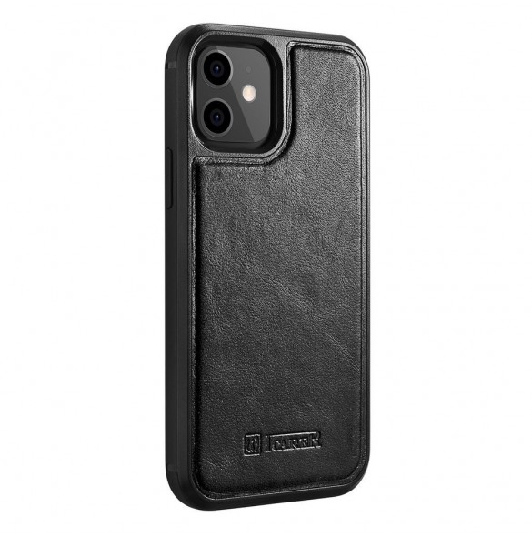 iCarer Leather Oil Wax fodral täckt med naturligt läder för iPhone 12 mini svart (ALI1204-BK)
