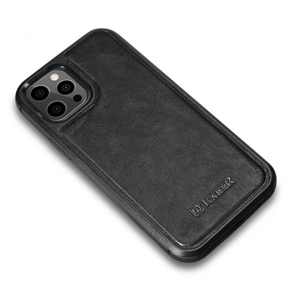 iCarer Leather Oil Wax fodral täckt med naturligt läder för iPhone 12 Pro Max svart (ALI1206-BK)