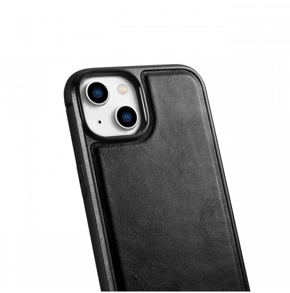 iCarer Leather Oil Wax fodral täckt med naturligt läder för iPhone 14 Plus svart (WMI14220719-BK)