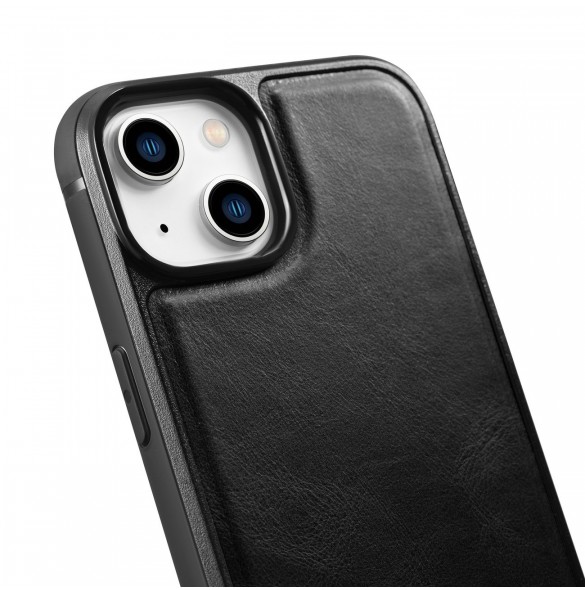 iCarer Leather Oil Wax fodral täckt med naturligt läder för iPhone 14 Plus svart (WMI14220719-BK)