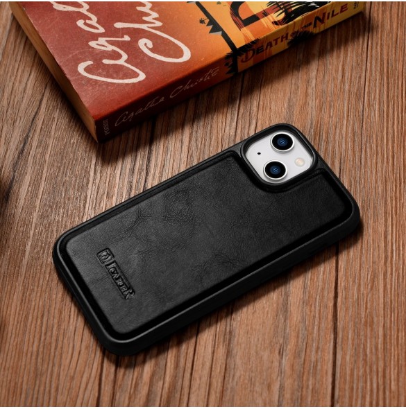 iCarer Leather Oil Wax fodral täckt med naturligt läder för iPhone 14 Plus svart (WMI14220719-BK)