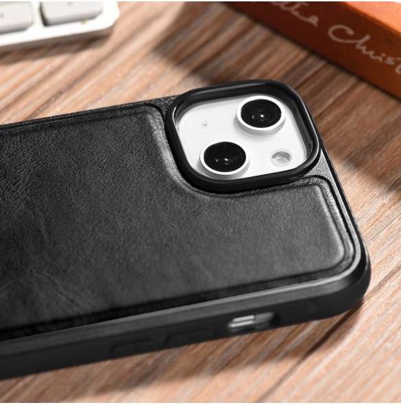 iCarer Leather Oil Wax fodral täckt med naturligt läder för iPhone 14 Plus svart (WMI14220719-BK)