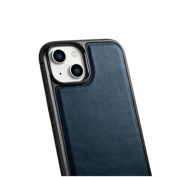 iCarer Leather Oil Wax fodral täckt med naturligt läder för iPhone 14 Plus blå (WMI14220719-BU)