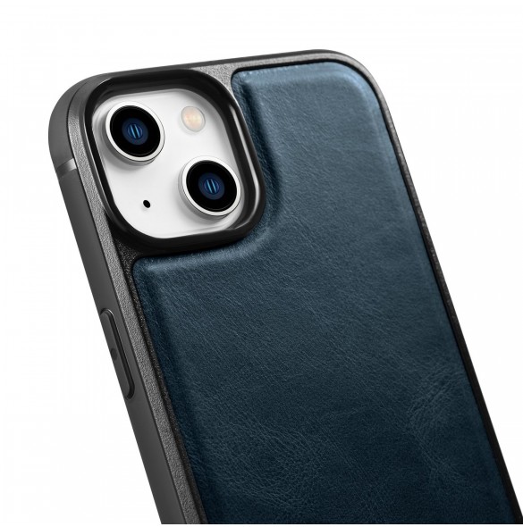 iCarer Leather Oil Wax fodral täckt med naturligt läder för iPhone 14 Plus blå (WMI14220719-BU)