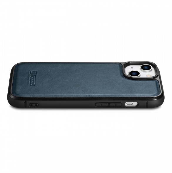 iCarer Leather Oil Wax fodral täckt med naturligt läder för iPhone 14 Plus blå (WMI14220719-BU)