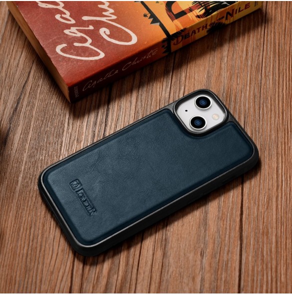 iCarer Leather Oil Wax fodral täckt med naturligt läder för iPhone 14 Plus blå (WMI14220719-BU)