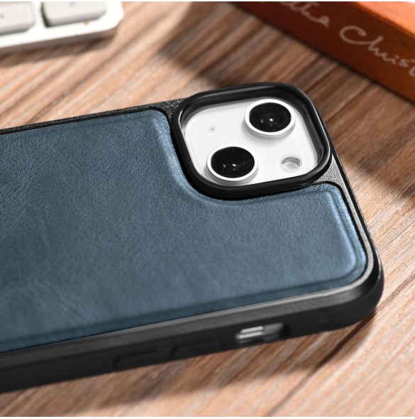 iCarer Leather Oil Wax fodral täckt med naturligt läder för iPhone 14 Plus blå (WMI14220719-BU)