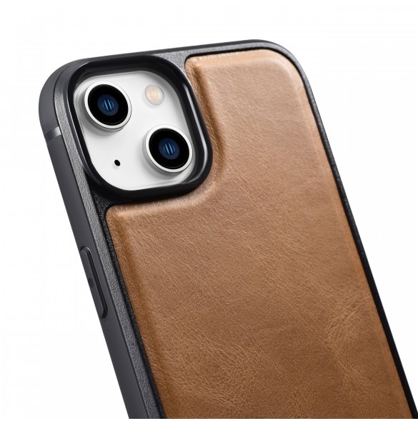 iCarer Leather Oil Wax-fodral täckt med naturligt läder för iPhone 14 Plus brun (WMI14220719-TN)