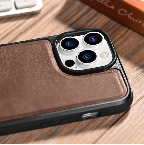 iCarer Leather Oil Wax Äkta Läderfodral för iPhone 14 Pro (MagSafe-kompatibel) Brun (WMI14220718-BN)