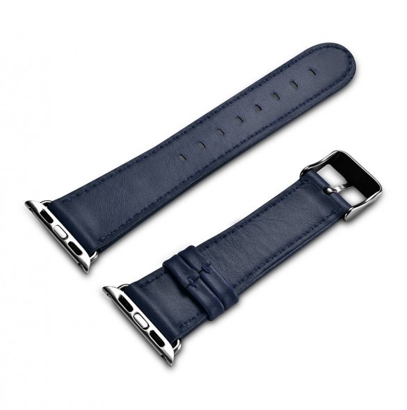 iCarer Läder Vintage armband i äkta läder för Klocka 3 38mm / Klocka 2 38mm / Klocka 1 38mm mörkblå (RIW117-DBďĽ38ďĽ‰)